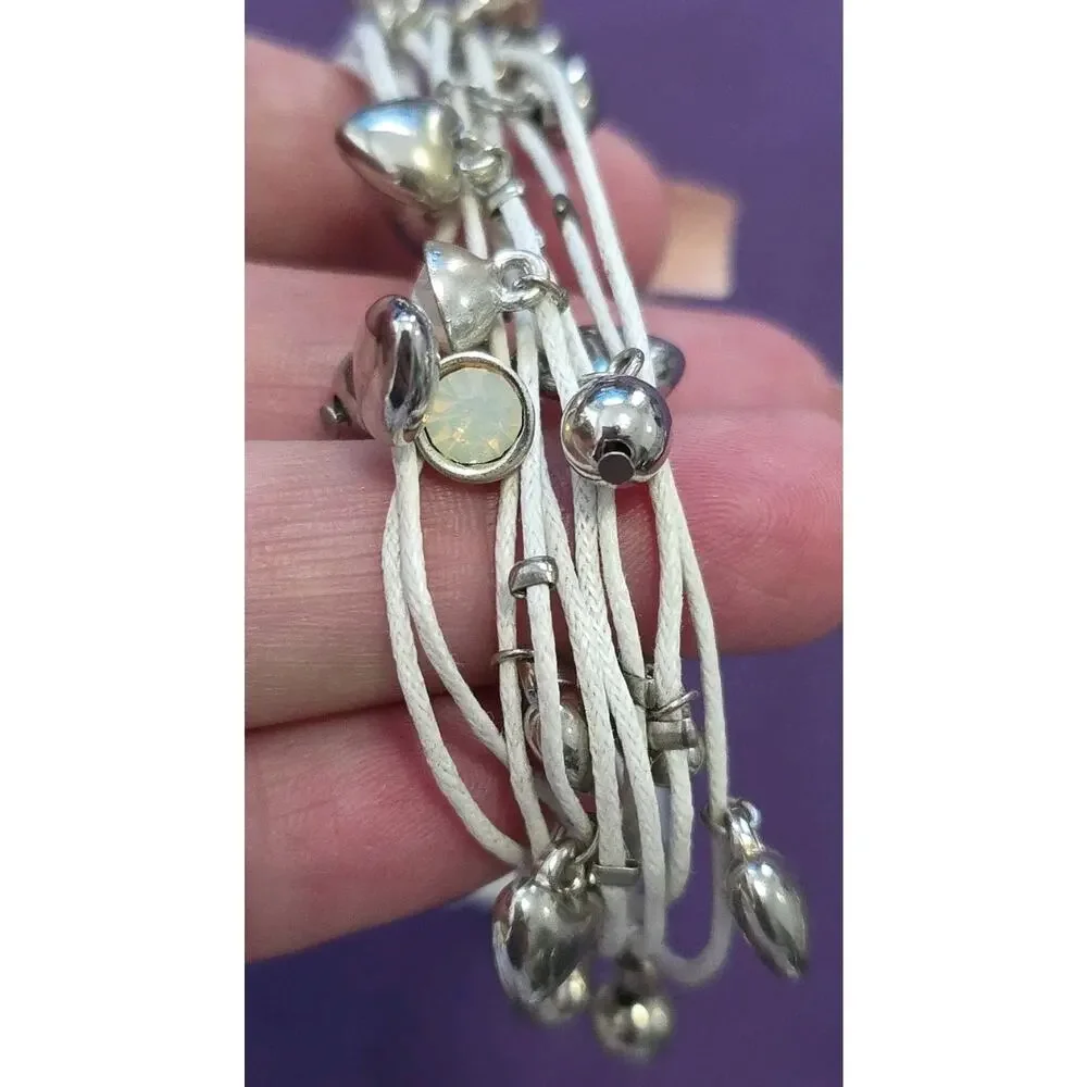 American Eagle Outfitters White Multistrand Bracelet Silver Tone Dangles New 6.5